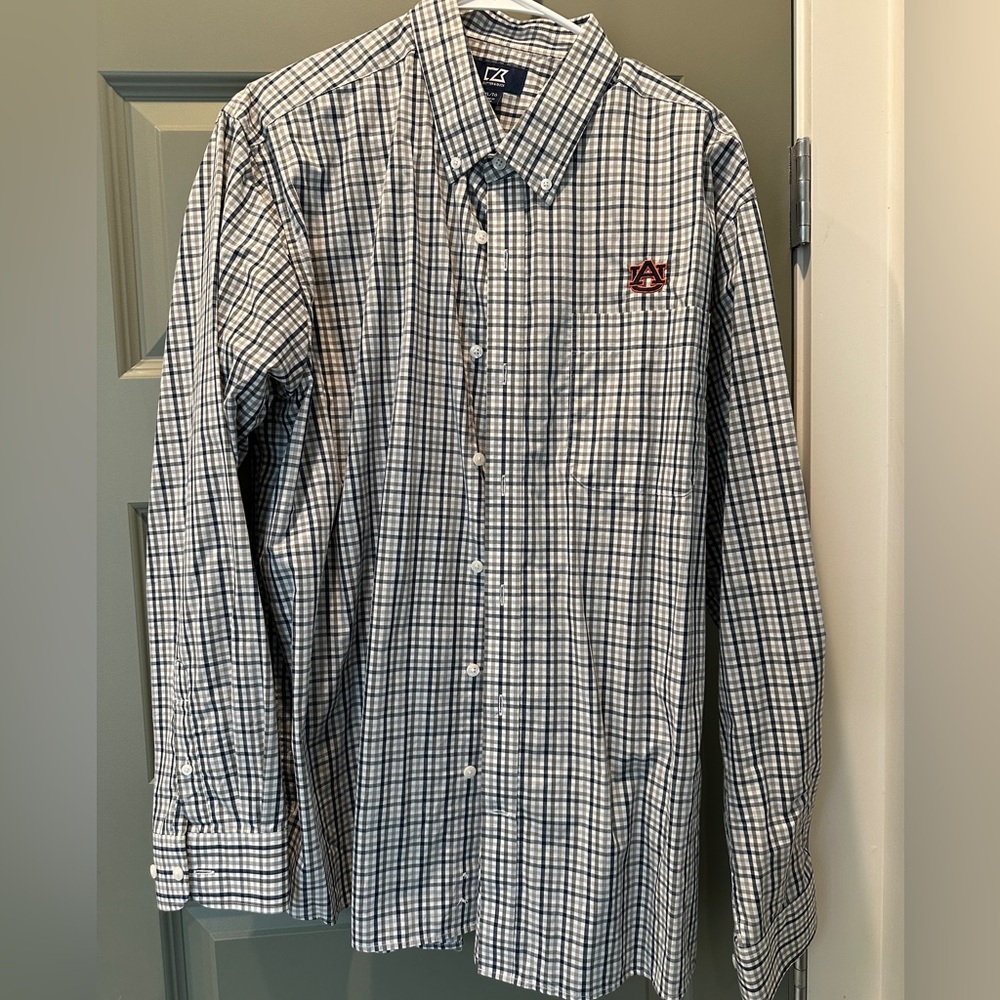 Cutter & Buck Auburn Navy and White Plaid Shirt